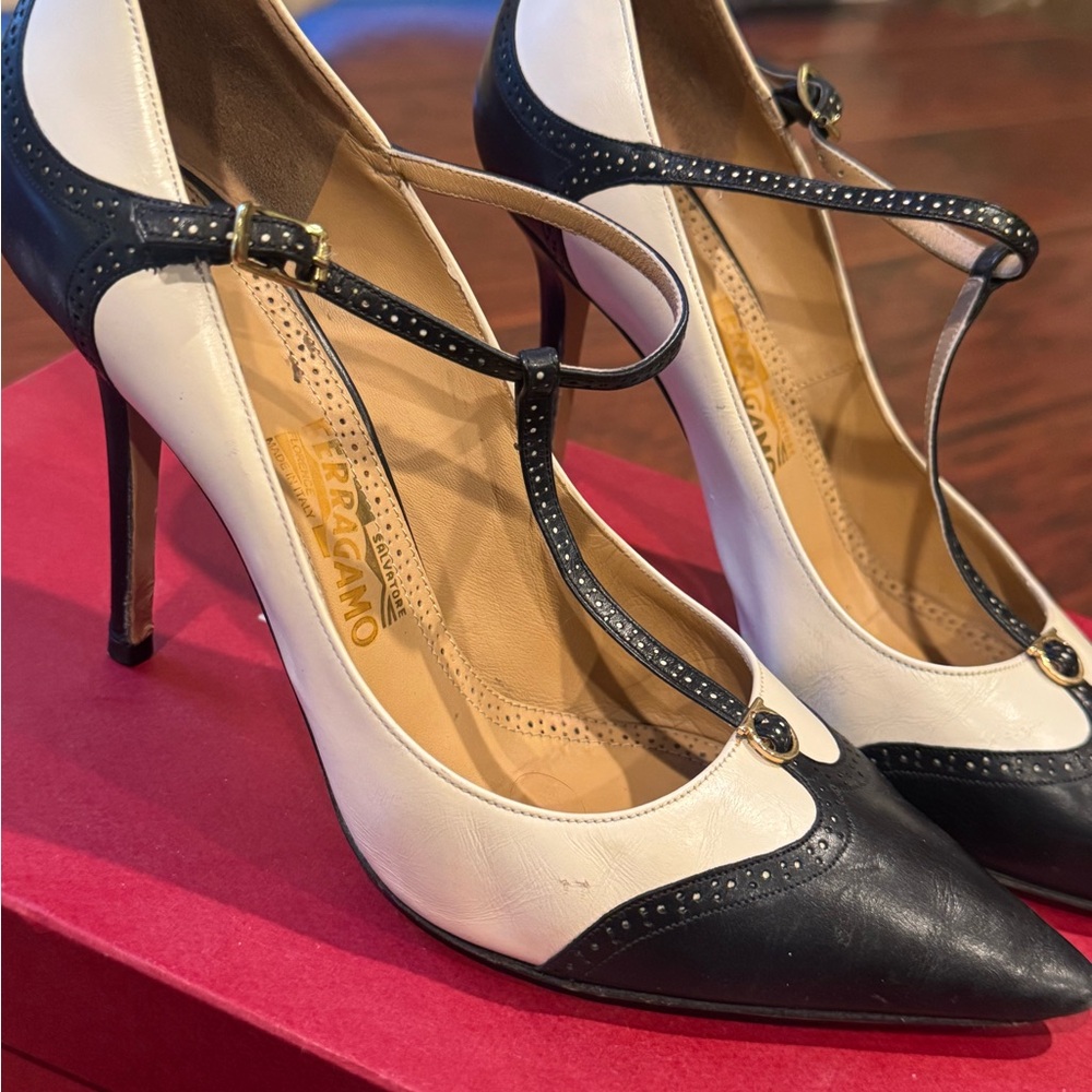 Salvatore Ferragamo Black and White Women's Heels